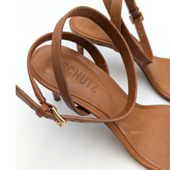 Schutz Aurora Buckled Stiletto Heel Sandals Women's Brown Size US7.5B EU38 - Picture 6 of 11